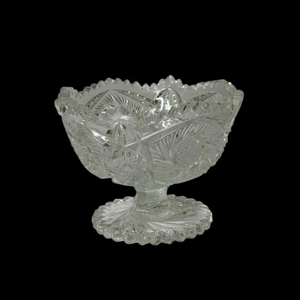 L E Smith Aztec Heritage Footed Candy/Compote Clear Glass Dish Vintage‎